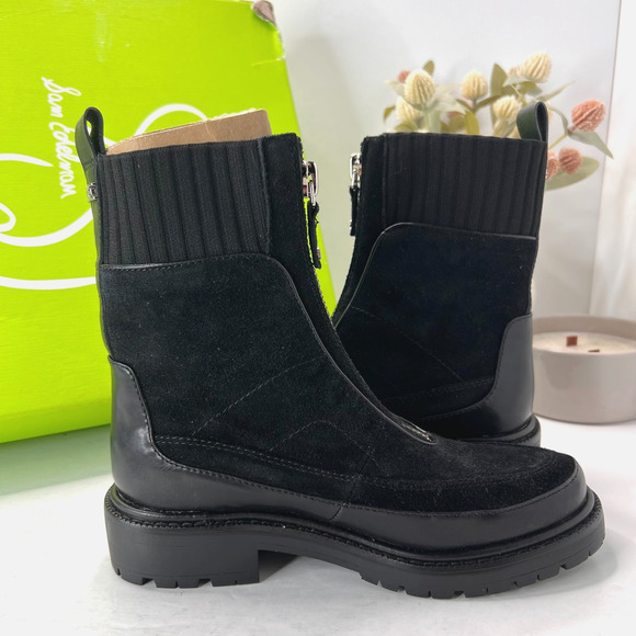 Sam Edelman Leone Suede Lug Sole Chelsea Boots Front Zipper Black Women's 5.5 M - Picture 6 of 11